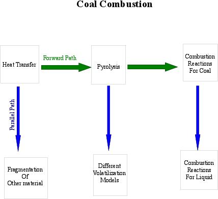 Forward and parallel paths in coal combustion